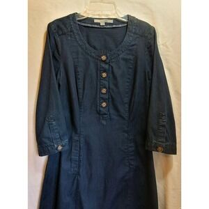 Boden Denim Shirt Dress Shift Womens 4 Dark Wash Long Sleeve Casual Button Knee